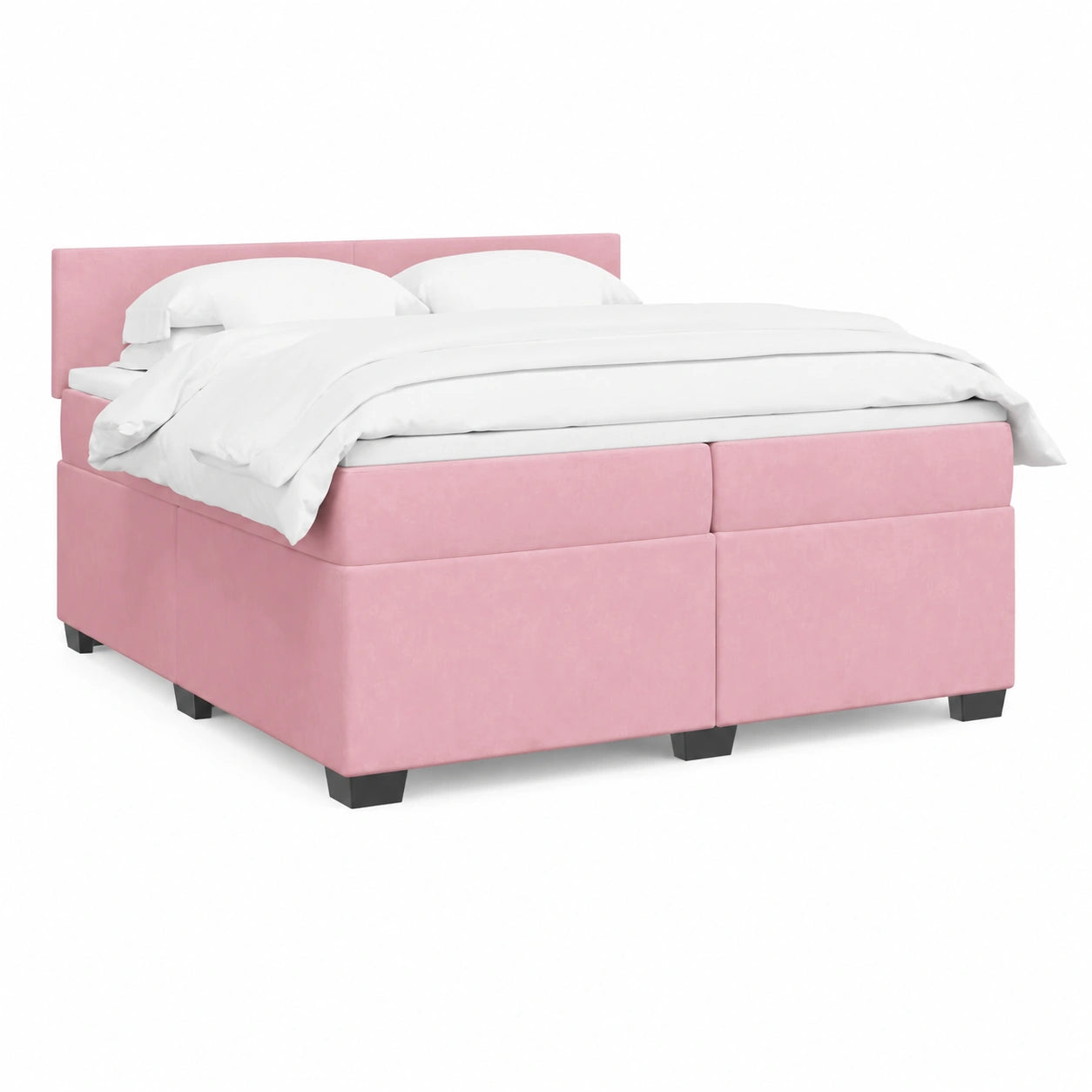 Komfortables Boxspringbett in Rosa, 200x200 cm, mit verstellbarem Kopfteil und Taschenfederkern