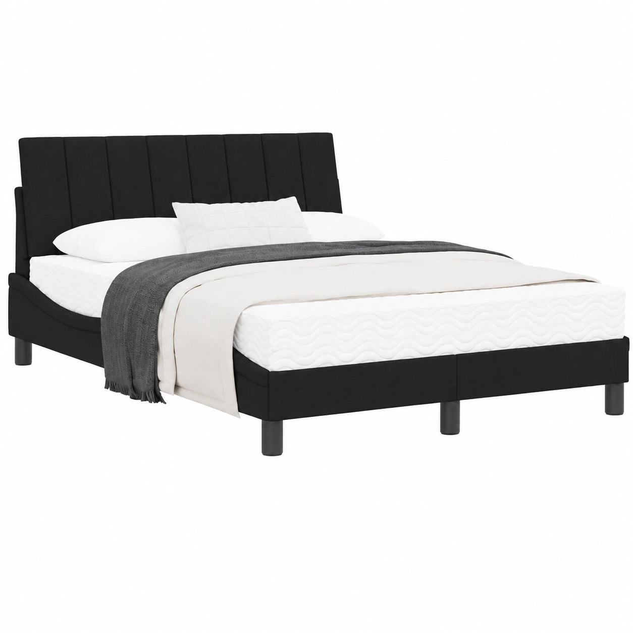 Hanko Bett 120x200 cm Schwarz, Samt mit Kopfteil und 3-Schicht Schaummatratze, Metallrahmen, modernes Design