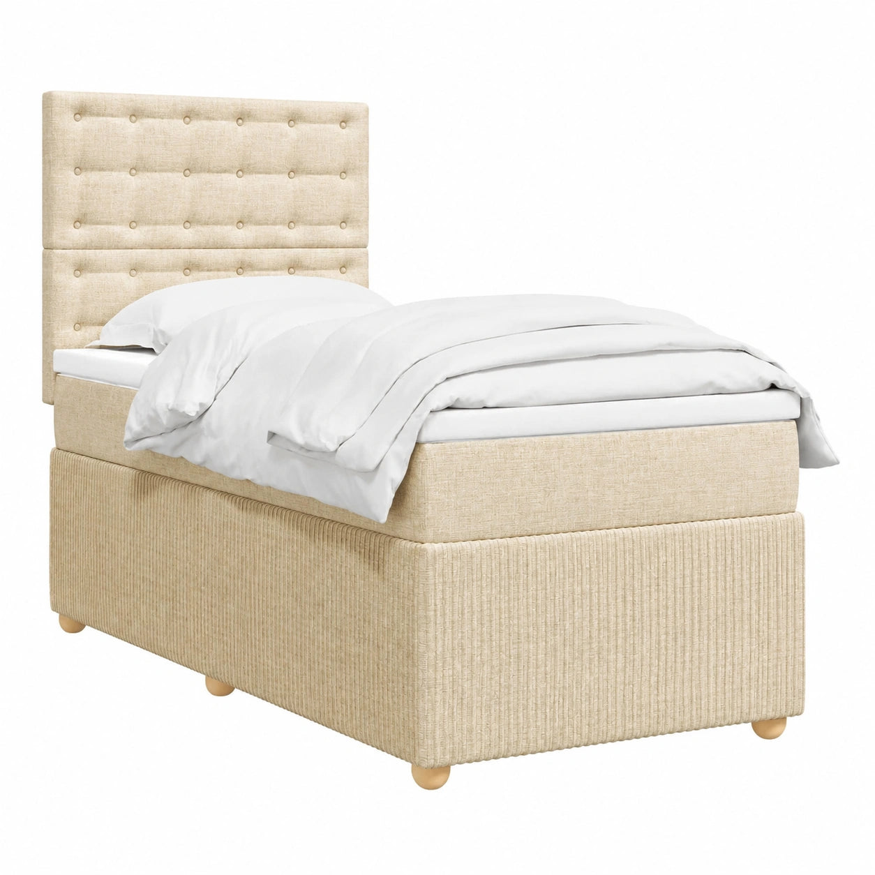 Komfort Boxspringbett 90x190 cm in Creme mit Matratze und Kopfteil