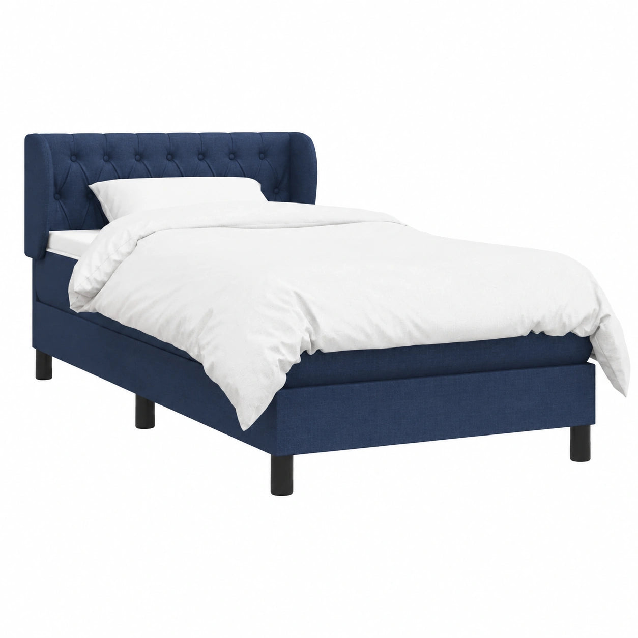 Boxspringbett 90x190 cm Blau, verstellbares Kopfteil, Taschenfederkern, atmungsaktiv und massiv