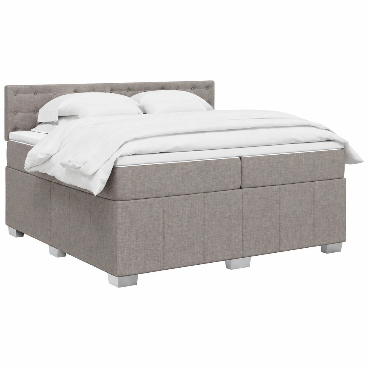 Komfortables Boxspringbett 200x200 cm mit Taschenfederkern, Lattenrost und Matratzenauflage in Taupe