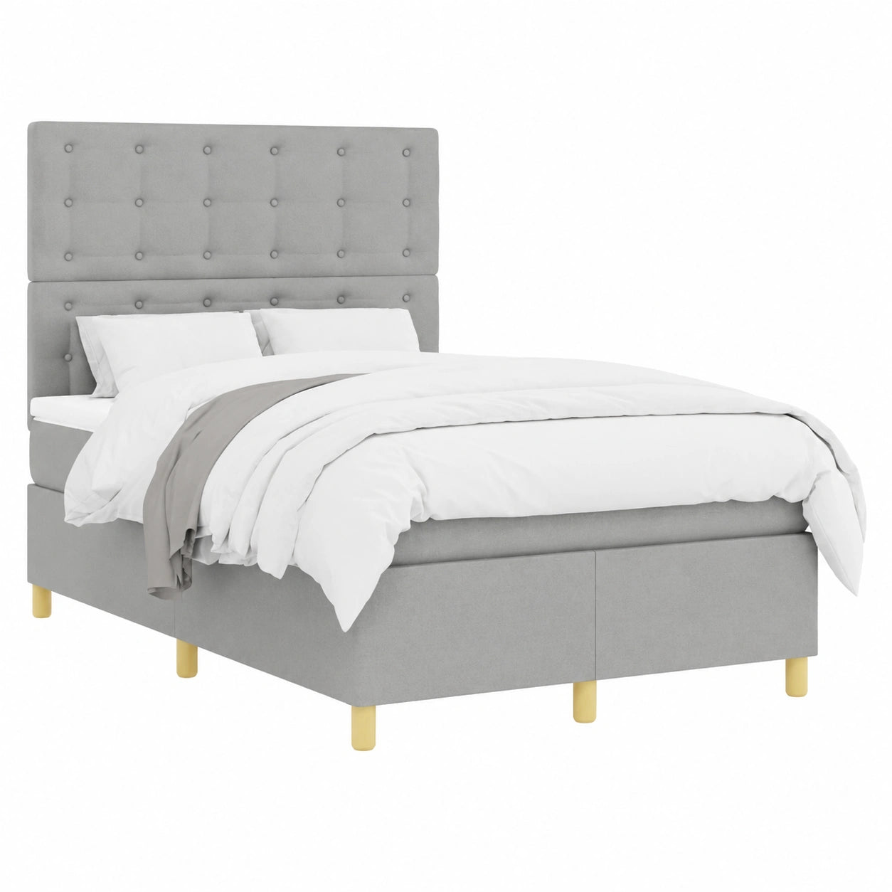 Modernes Boxspringbett 120x200 cm in Hellgrau mit Verstellbarem Kopfteil und Komfort-Matratze