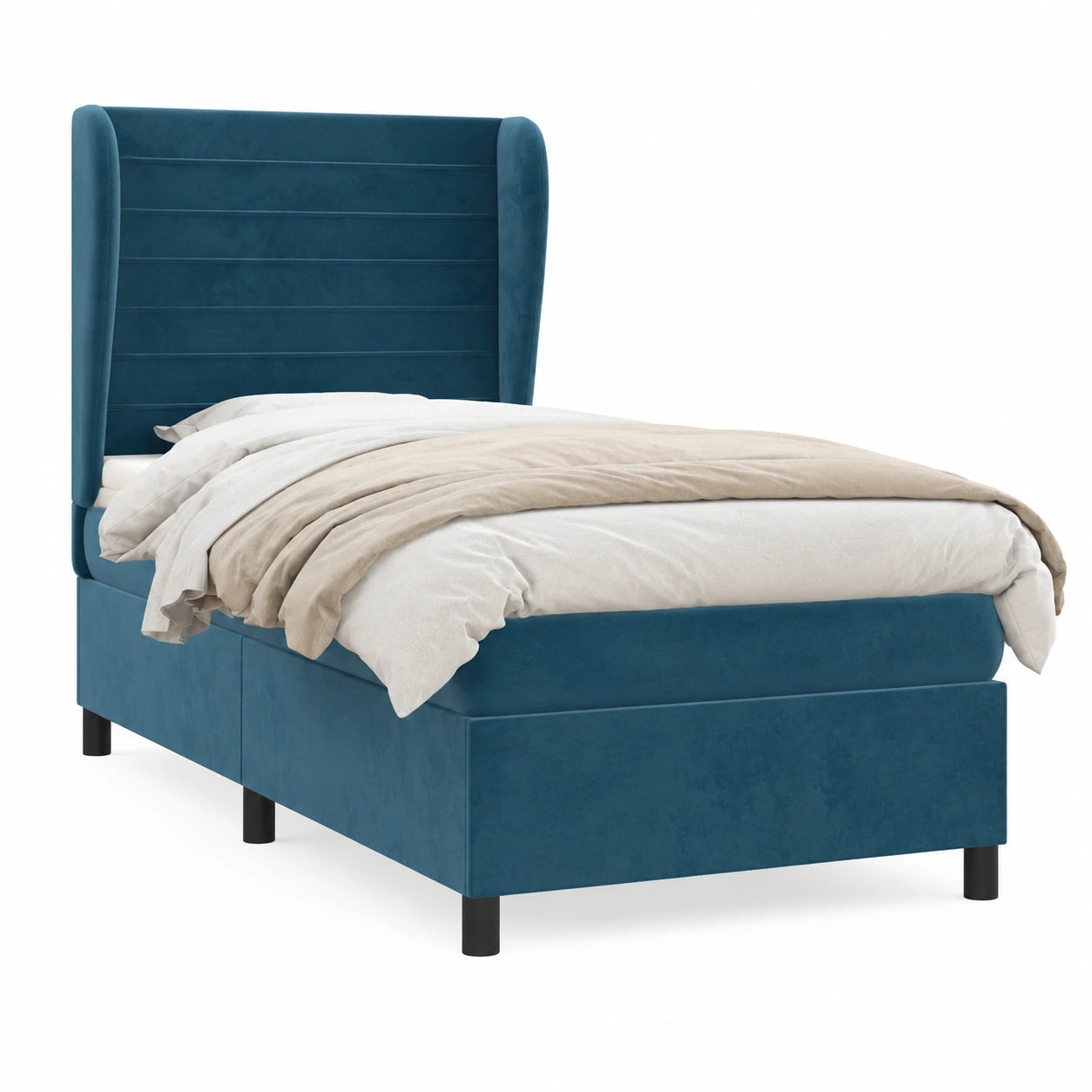 Luxuriöses Boxspringbett 90x200 cm Samt Dunkelblau, Verstellbares Kopfteil, Taschenfederkern, Robustes Holzgestell