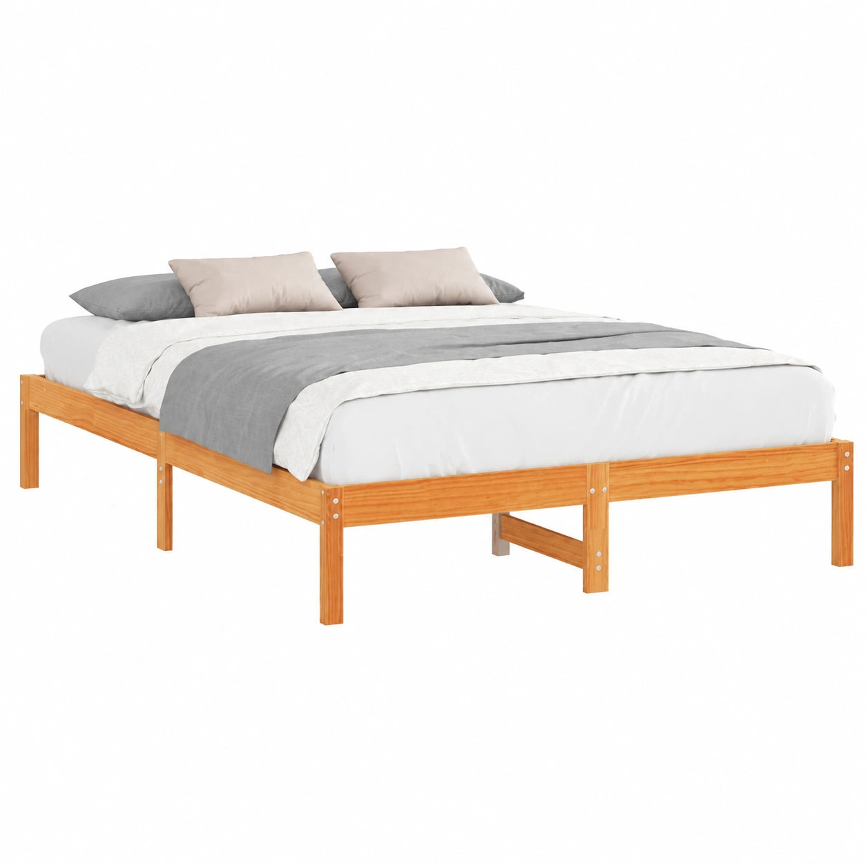 Massivholzbett 150x200 cm aus Kiefer mit Lattenrost, robustes Bettgestell für Boxspringmatratzen, modernes Kopfteil, haltbares Schlafzimmermöbel