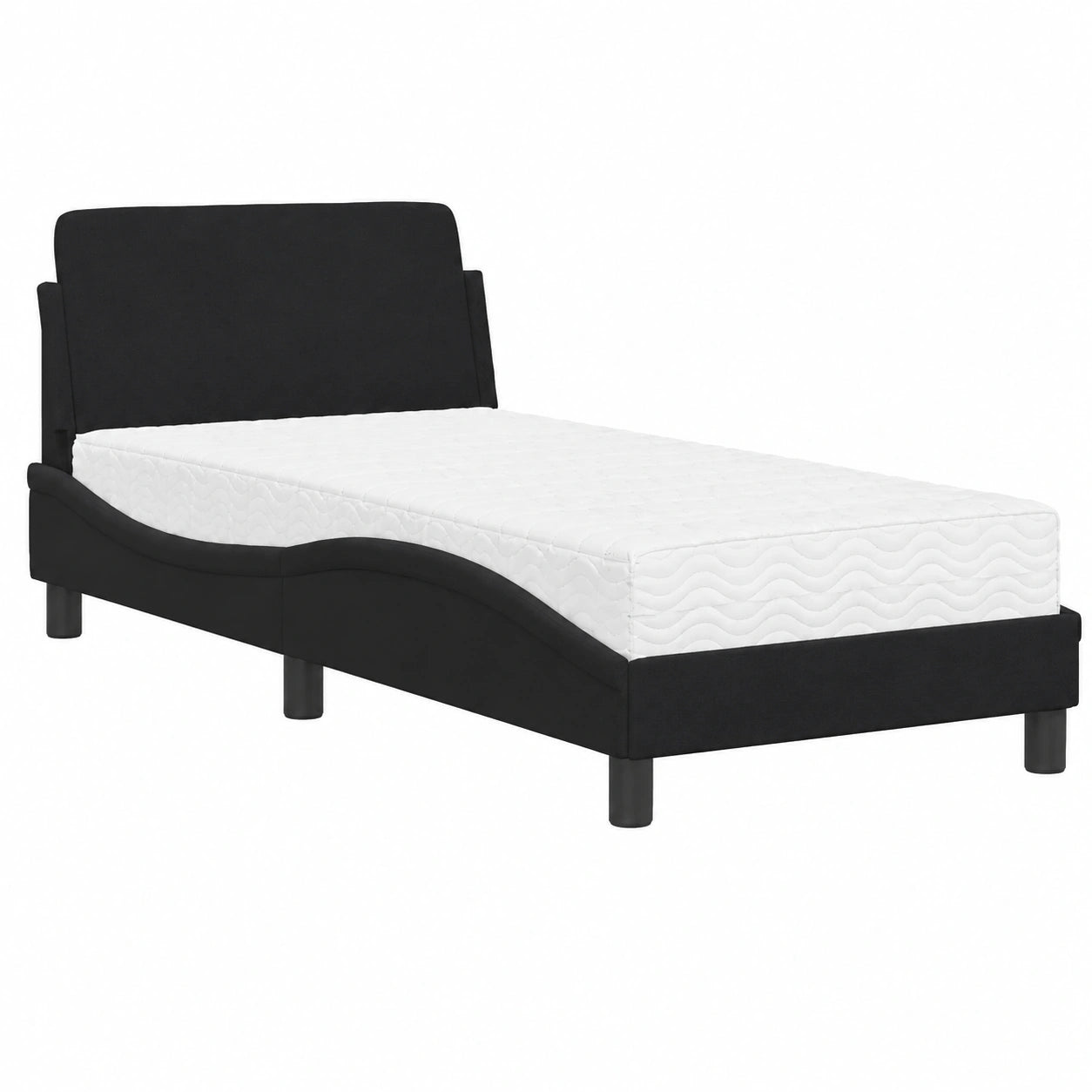 Schwarzes Samtbett Dover 80x200 cm mit Kopfteil und Matratze, modernes Design