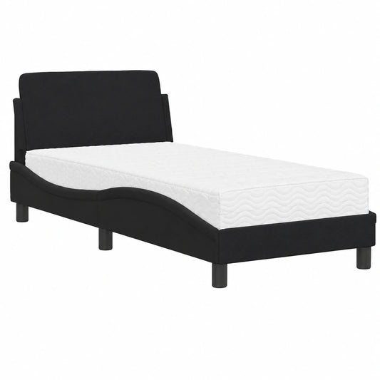 Schwarzes Samtbett Dover 80x200 cm mit Kopfteil und Matratze, modernes Design