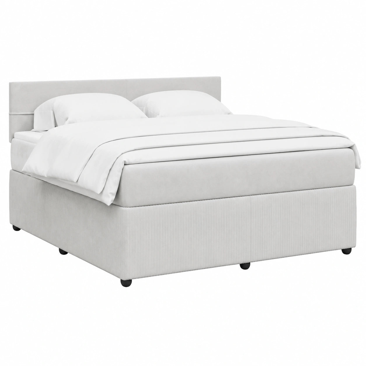 Luxuriöses Boxspringbett aus Samt 180x200 cm in Hellgrau mit Matratze und Kopfteil