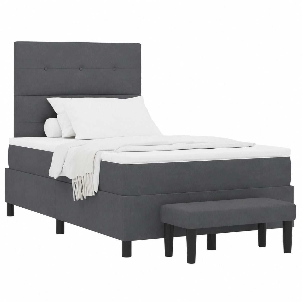 Kompaktes Boxspringbett 120x190 cm mit Samtkopfteil in Dunkelgrau und Lattenrost