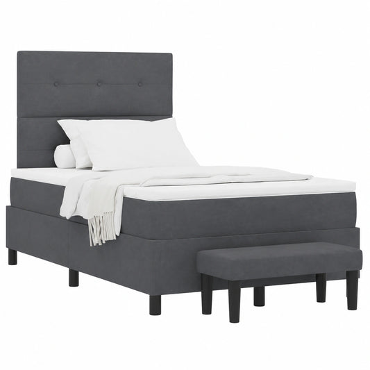 Kompaktes Boxspringbett 120x190 cm mit Samtkopfteil in Dunkelgrau und Lattenrost