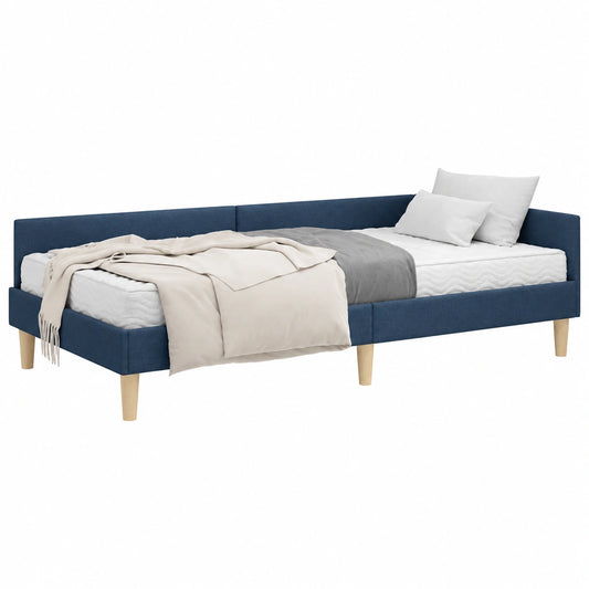 Eckbettgestell mit verstellbarem Kopfteil und atmungsaktiver Schaumstoffmatratze, 204x104x57 cm, robustes Plattformdesign in Blau