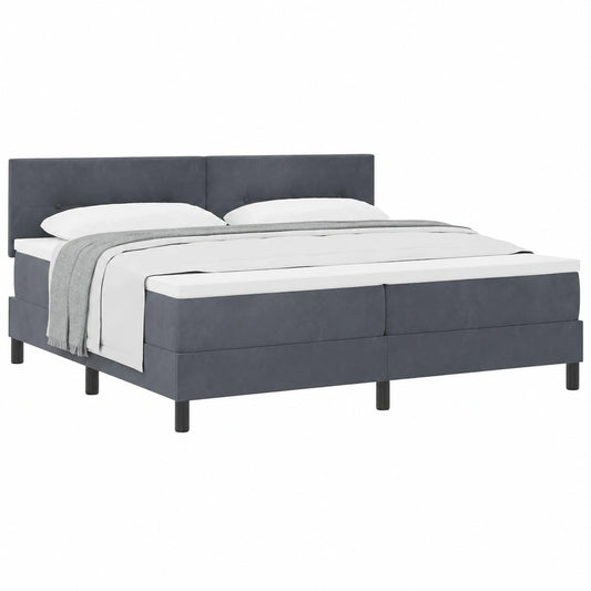 Modernes Boxspringbett 200x200 cm Dunkelgrau mit Samt, Höhenverstellbares Kopfteil, Inklusive Lattenrost, Matratzen & Topper