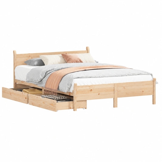 Kiefernholzbett 120x190 cm mit Kopfteil und Schubladen, stabiles Design ohne Matratze