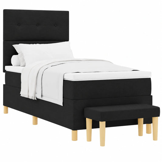 Modernes Boxspringbett 80x200 cm mit Matratze und Kopfteil, Schwarzes Einzelbett inkl. Sitzbank, Stabiler Holzrahmen