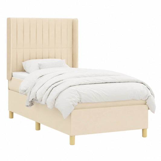Hochwertiges Boxspringbett 100x200 cm Creme, verstellbares Kopfteil, robuster Rahmen, Taschenfederkern, optimaler Schlafkomfort