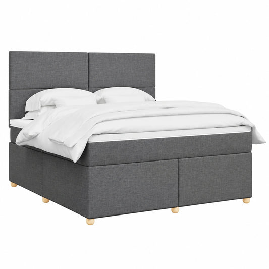 Hochwertiges Boxspringbett 180x200 cm, Dunkelgrau, Verstellbares Kopfteil, Inklusive Lattenrost, Komfortbett mit Langlebigem Stoffbezug