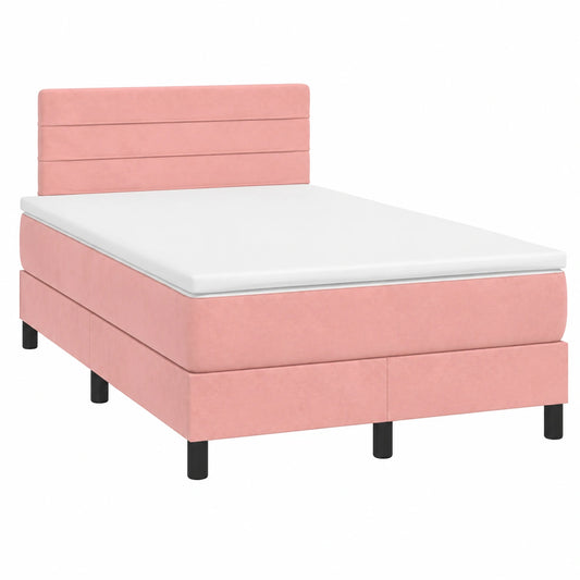 Rosa Boxspringbett 120x190 cm mit Taschenfederkern, Samt-Kopfteil & LED – Elegantes Set für Jugendzimmer