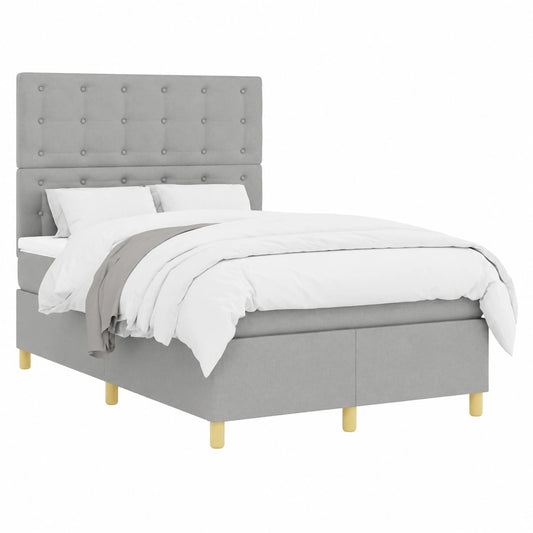 Modernes Boxspringbett 120x200 cm in Hellgrau mit Verstellbarem Kopfteil und Komfort-Matratze