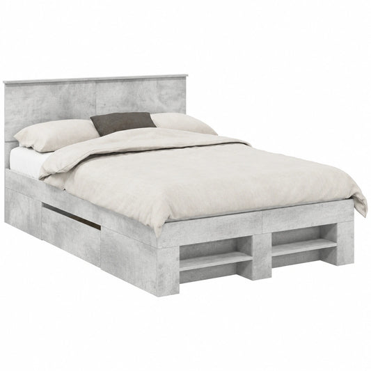 Moderner Holzwerkstoff-Bettrahmen mit Kopfteil in Beton-Grau, 120x200 cm, Elegantes Schlafzimmer-Möbelstück