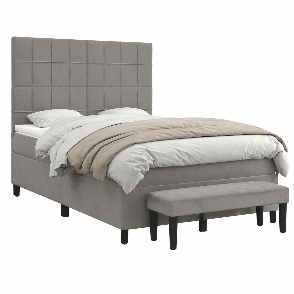 Elegantes Boxspringbett 140x200 cm in Hellgrau mit verstellbarem Kopfteil und Taschenfederkernmatratze