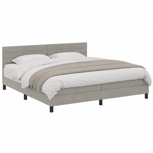 Luxuriöses Boxspringbett 200x200 cm mit Verstellbarem Kopfteil und Taschenfederkern, Hellgrauer Samtbezug, Modernes Schlafzimmerdesign
