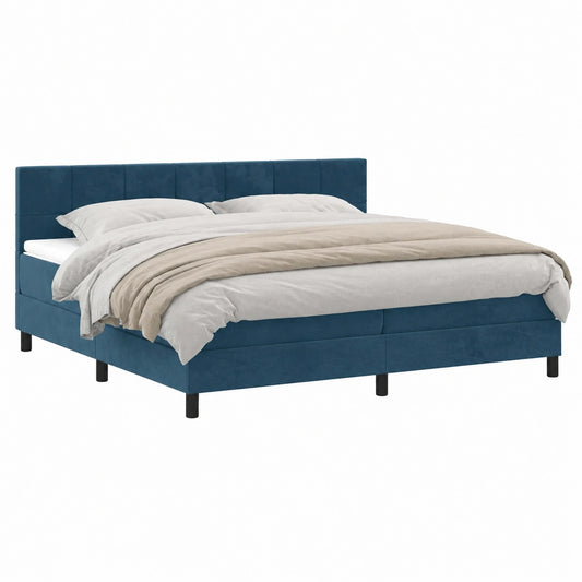 Elegantes Boxspringbett 200x200 cm Dunkelblau mit Samtbezug, Verstellbares Kopfteil & Komfortauflage