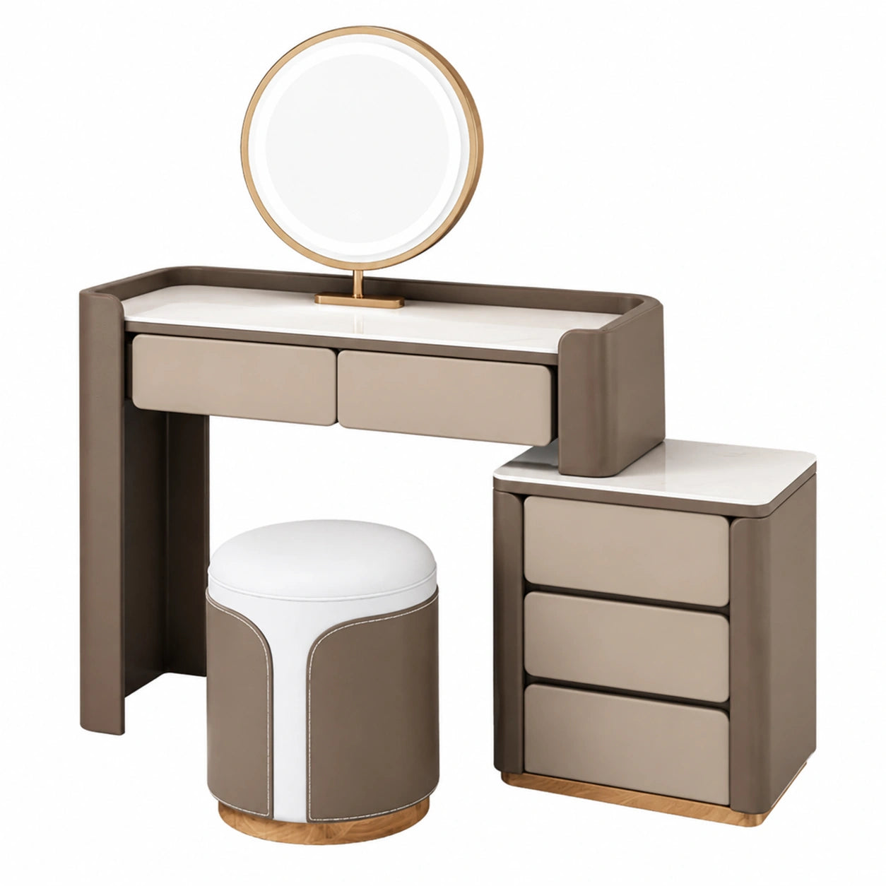 Modernes Schlafzimmer-Set aus Holz mit Kommode, Schminkschrank und Hocker