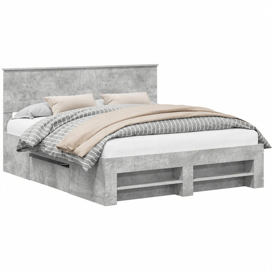 Eleganter Holzbettrahmen mit Kopfteil in Beton Grau, 200x200 cm, Modernes Design für Ihr Schlafzimmer