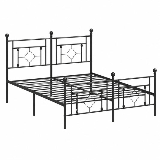 Modernes schwarzes Metallbettgestell mit Kopf- und Fußteil, 193x203 cm, stabiler Stahlrahmen mit Lattenrost und Stauraum