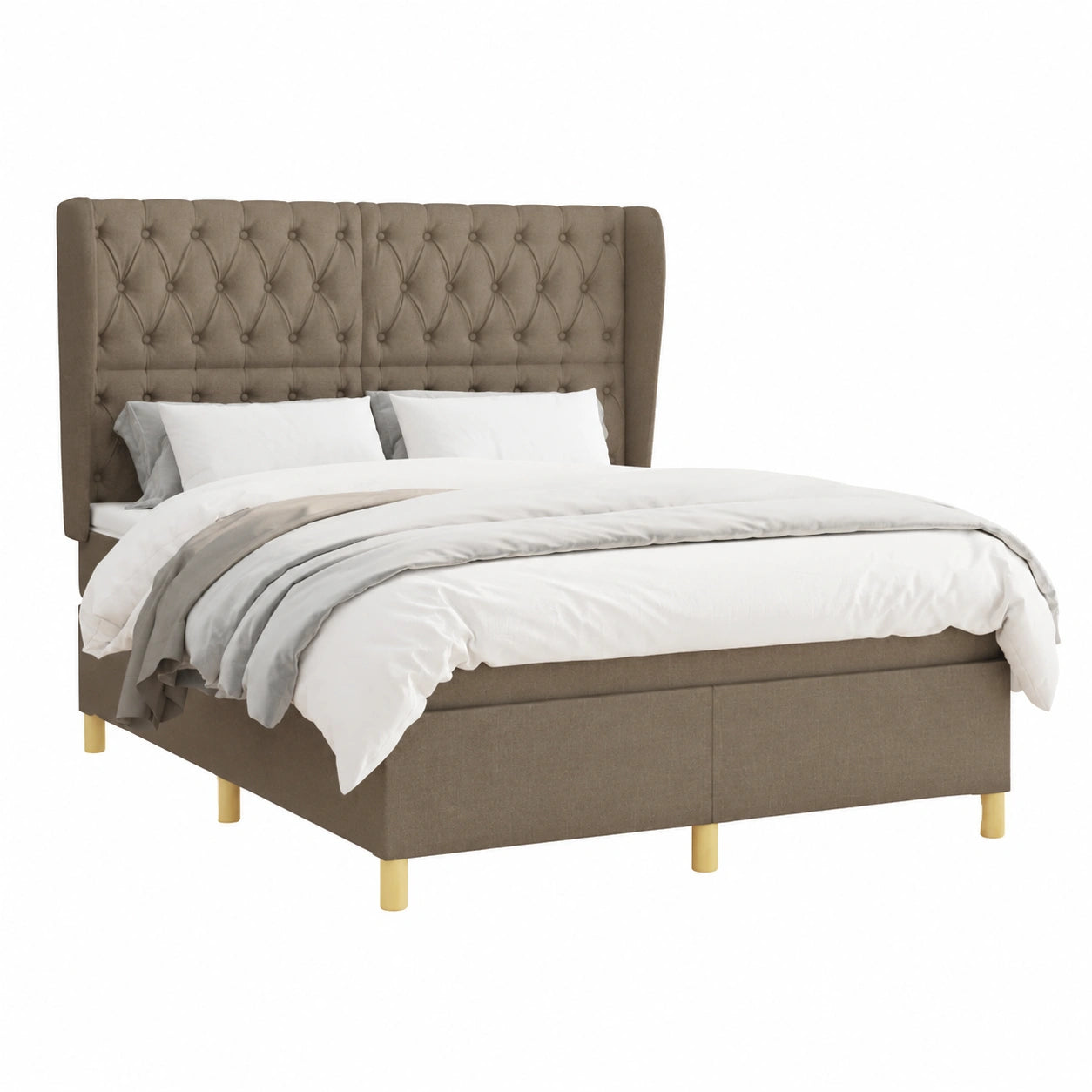 Elegantes Boxspringbett 140x200 cm Taupe mit verstellbarem Kopfteil und Taschenfederkern