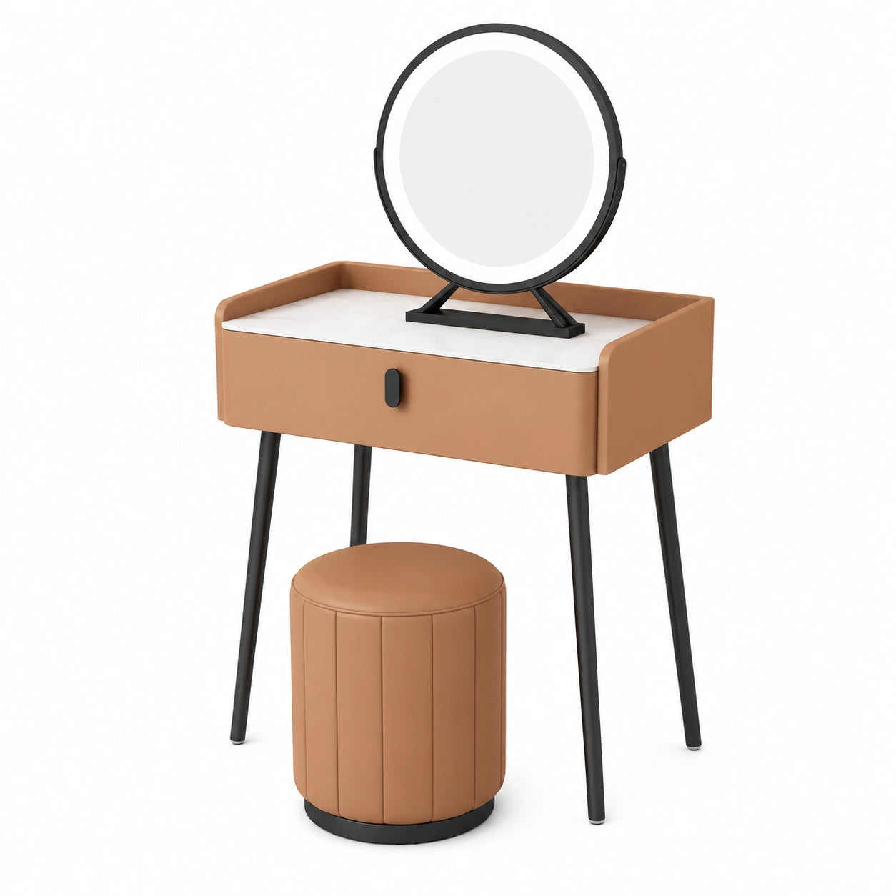 Moderner Schminktisch mit Spiegel und Hocker, Schublade, 60cm, Orange