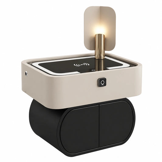 Moderner Nachttisch mit Fingerabdruckscanner, USB-Ports und LED-Beleuchtung