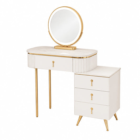 Moderner Schminktisch mit Spiegel und Stuhl, Schlafzimmer-Set, Kosmetiktisch, 80 cm